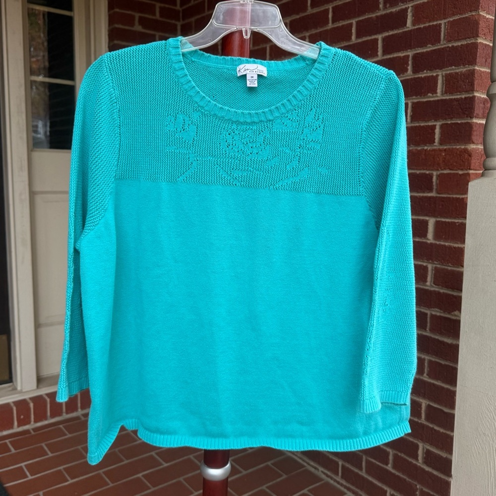 Kim Rogers Turquoise Cotton Sweater Size 3X